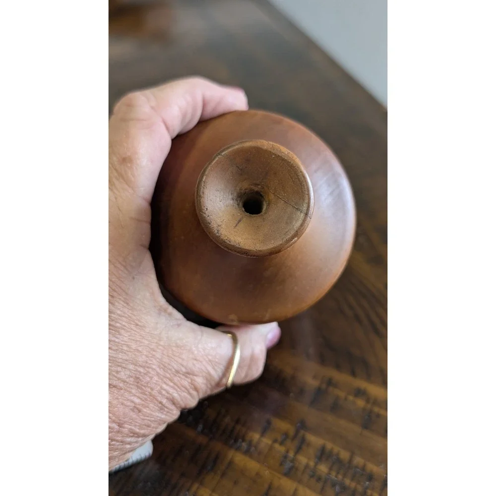 Vintage Wooden Bud Vase Hand Turned Carved Signed